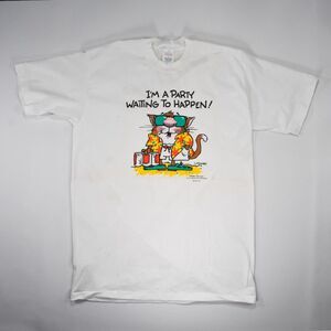 Vintage Single Stitch Hallmark Shoebox Greetings Party Cat T-shirt - XL